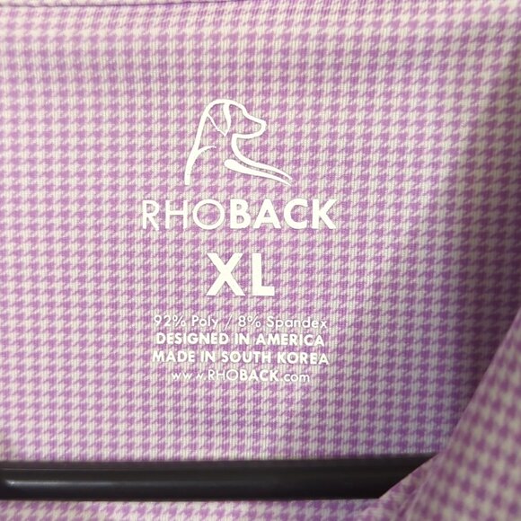 Rhoback Shirt Mens XL Purple Dogstooth Houndstooth Short Sleeve Polo Performance - Picture 4 of 8